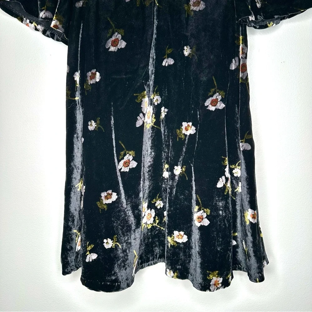 Free People Black Velvet Floral Mini Dress Size 0 - Picture 7 of 14